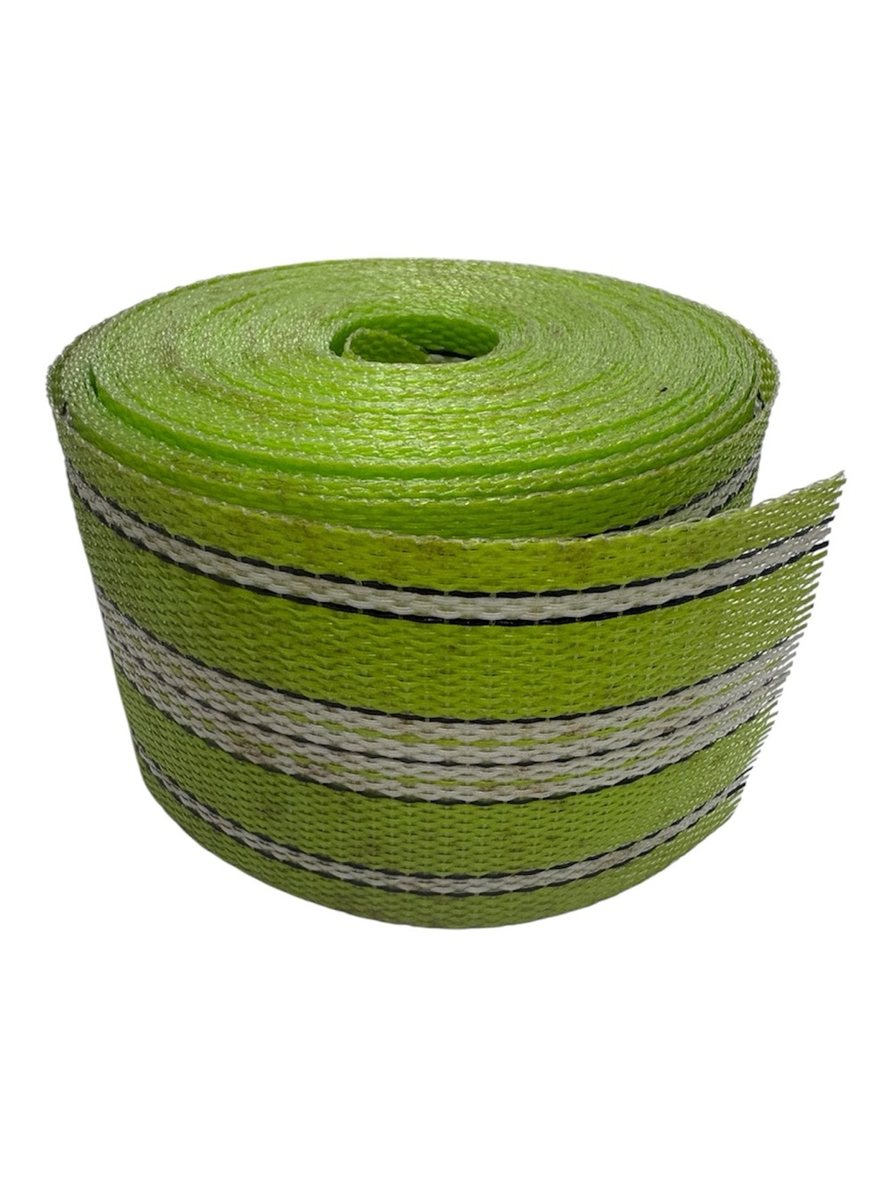 Vintage Bright Lime Green Woven Webbing Roll with Stripes HV7